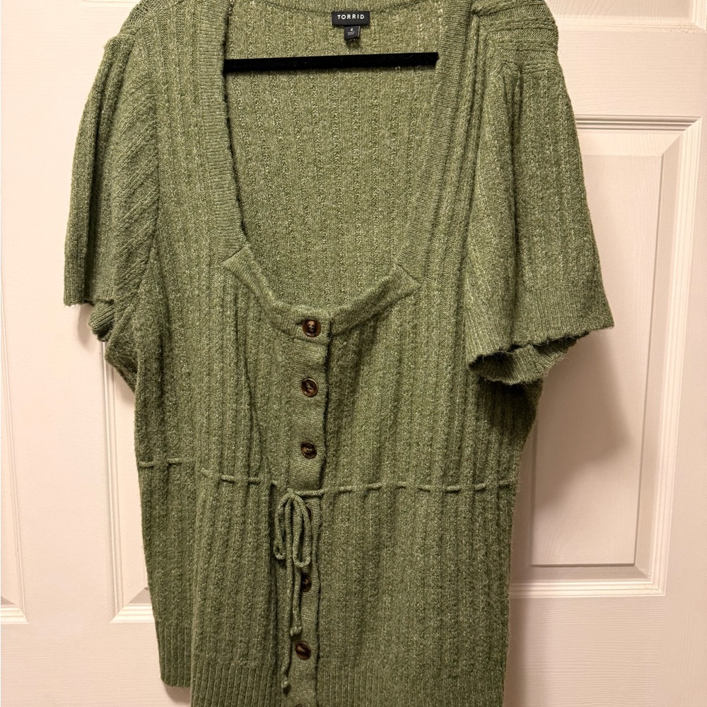 Torrid Olive Rib-Knit Button Front Top